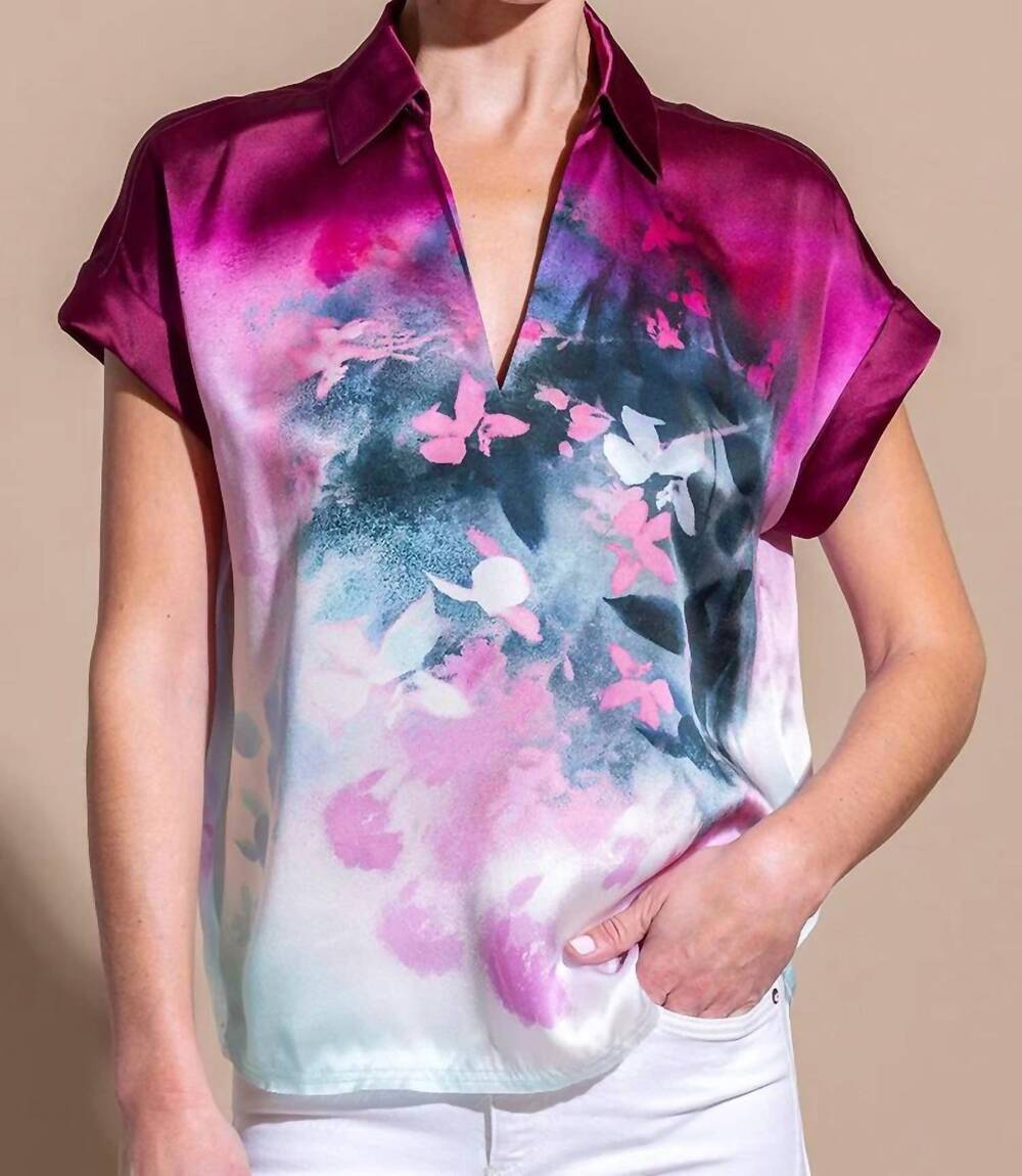 NEW GO BY GO SILK printed redux polo in gradient garden